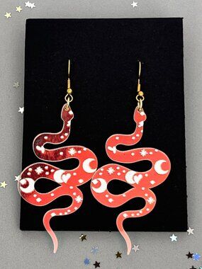 EUC Handmade Holographic Snake Dangle Earrings Moon Hearts & Stars / Whimsigoth